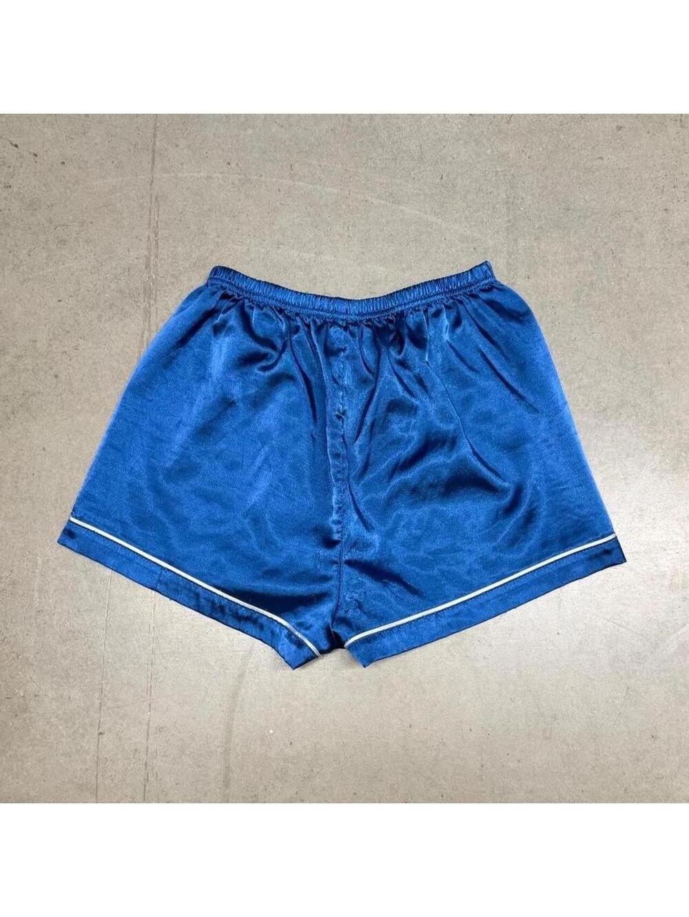 Vintage 70s Gym Track Shorts Men's Size Small Blue Satin Shiny Sprinter Running